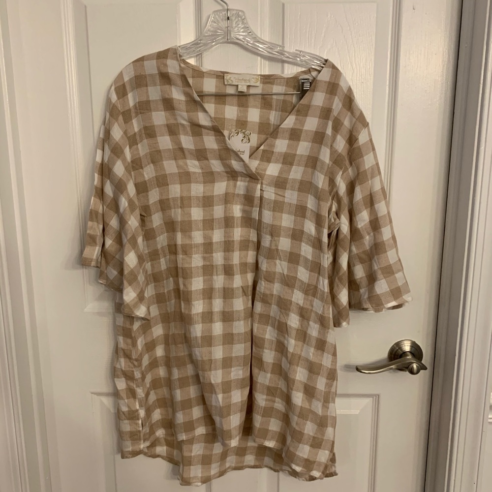 Linen beige plaid top